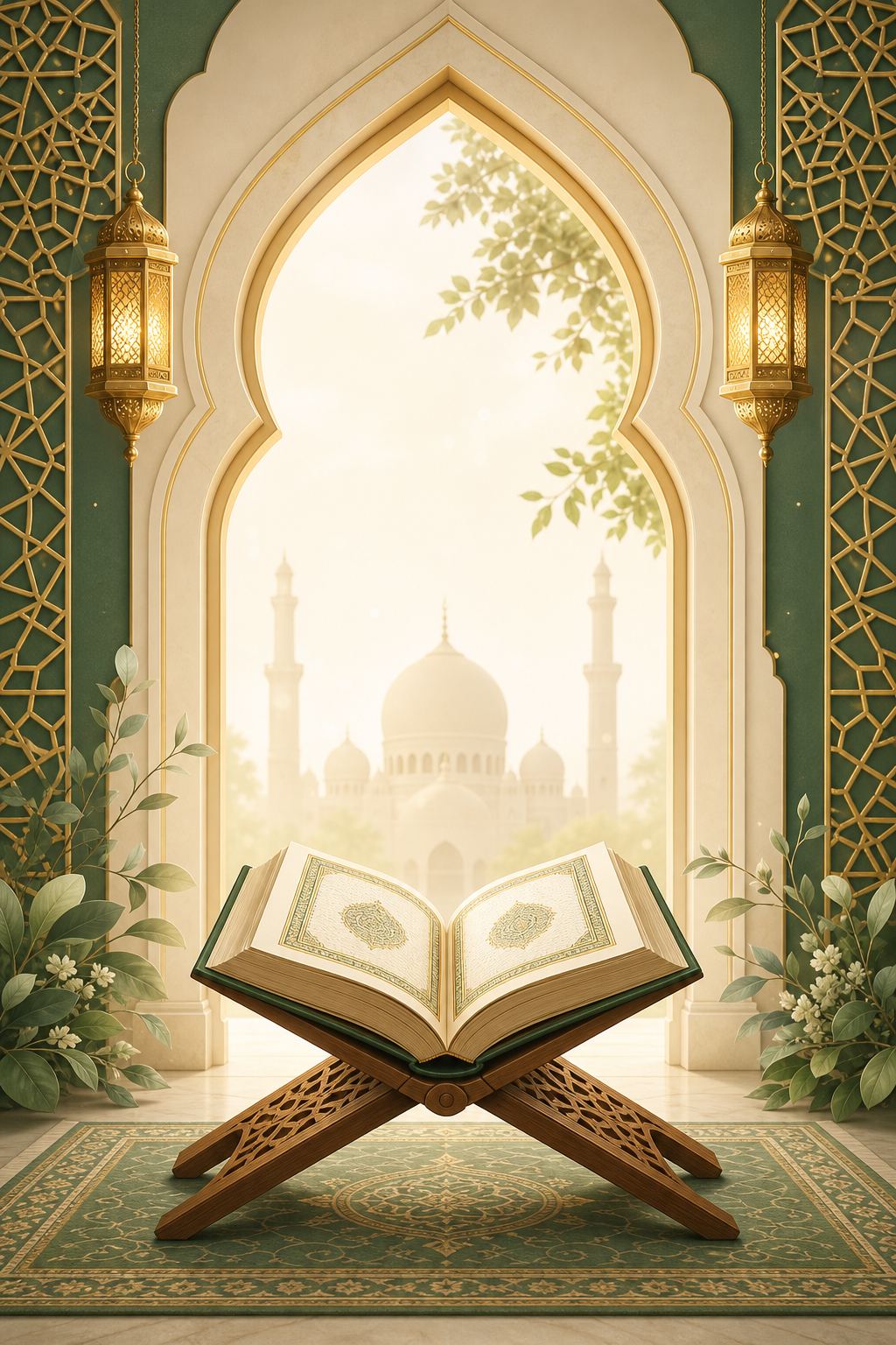 Open Quran in a mosque arch